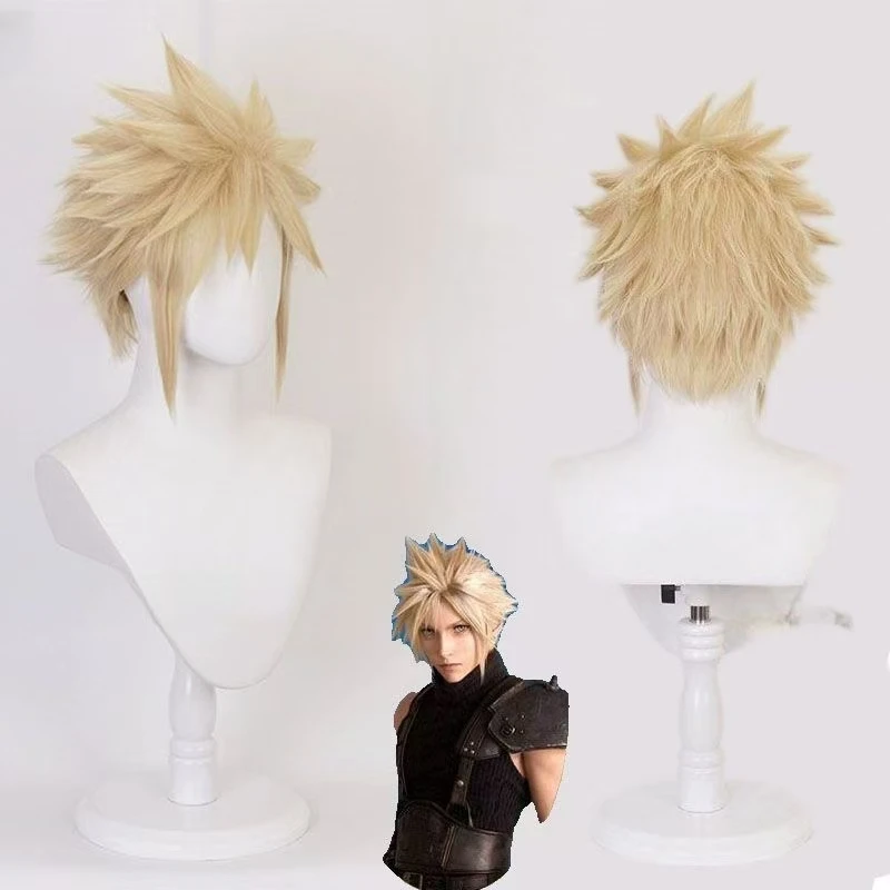 

Game Final Fantasy VII Cloud Strife Cosplay Wigs 30cm Short Heat Resistant Synthetic Hair Wig with Rose net