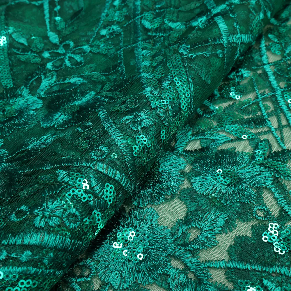 High Quality African Lace Fabric Light Green French Net Sequins Fabric Sewing Embroidered Lace Tulle Nigerian Lace Fabric 5Yards