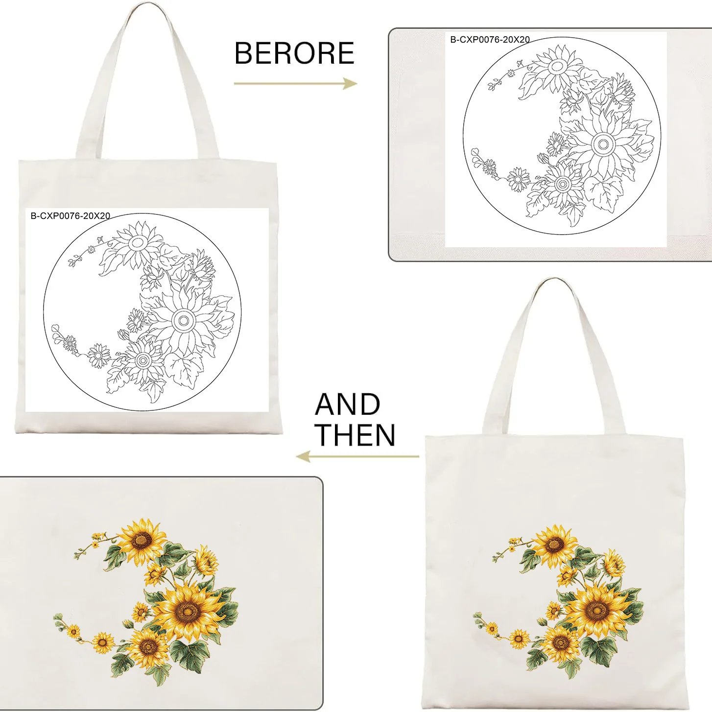 Wunderschönes Sonnenblumen-Taschen-Stickerei-Starter-Kit DIY-Set für Anfänger, zum Basteln, Malen und als Heimdekoration – Detail 4