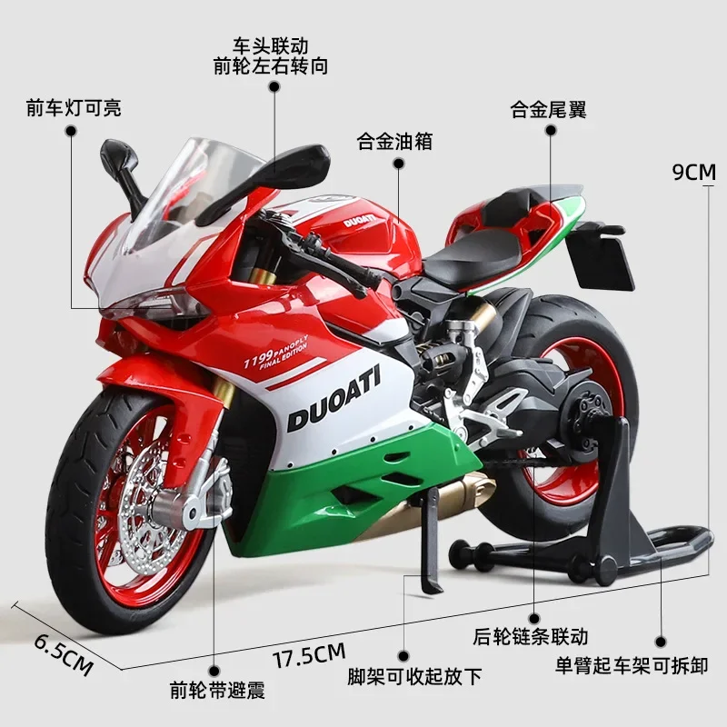 1:12 Ducati 1199 Simualtion Racing Motorcycle Model Collection Miniature Voiture Sound Light Diecast Motorbike Toy Boy Gift M69