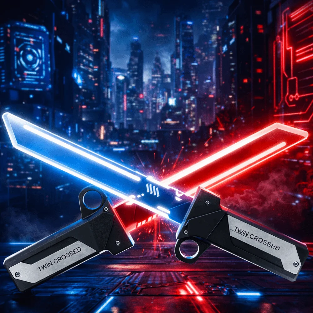 

Multi-Color Flash Double-edged retractable lightsaber LED Light Shine Stretchable Bright Rotate Sword Red And Blue Light