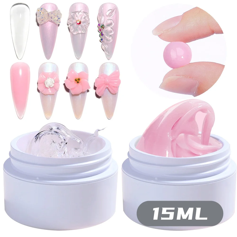 Gel de construtor sólido rosa/transparente/branco para unhas, gel duro para extensão de unhas, escultura 3d não pegajosa, faça você mesmo, gel de