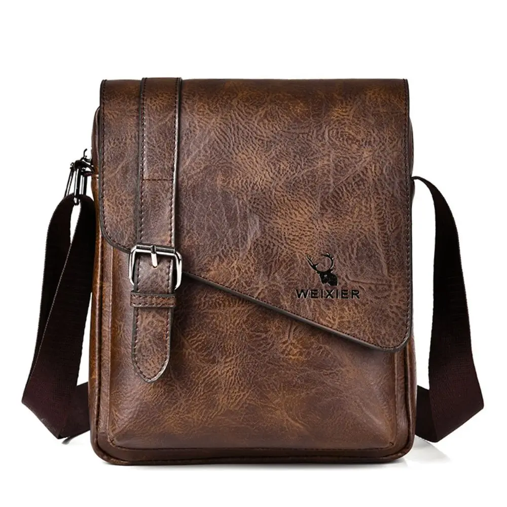 PU Leather Men's Messenger Bag Adjustable Strap Retro Style Shoulder Bag Versatile Men's Crossbody Bag for Work & Travel