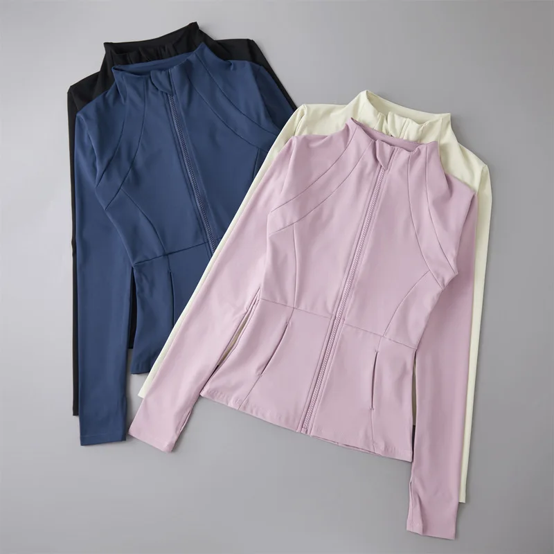 New Women Yoga Jacket Zip Up Slim Fit Long Sleeve Running Workout Sports Top with Thumbholes Quick Dry Breathable