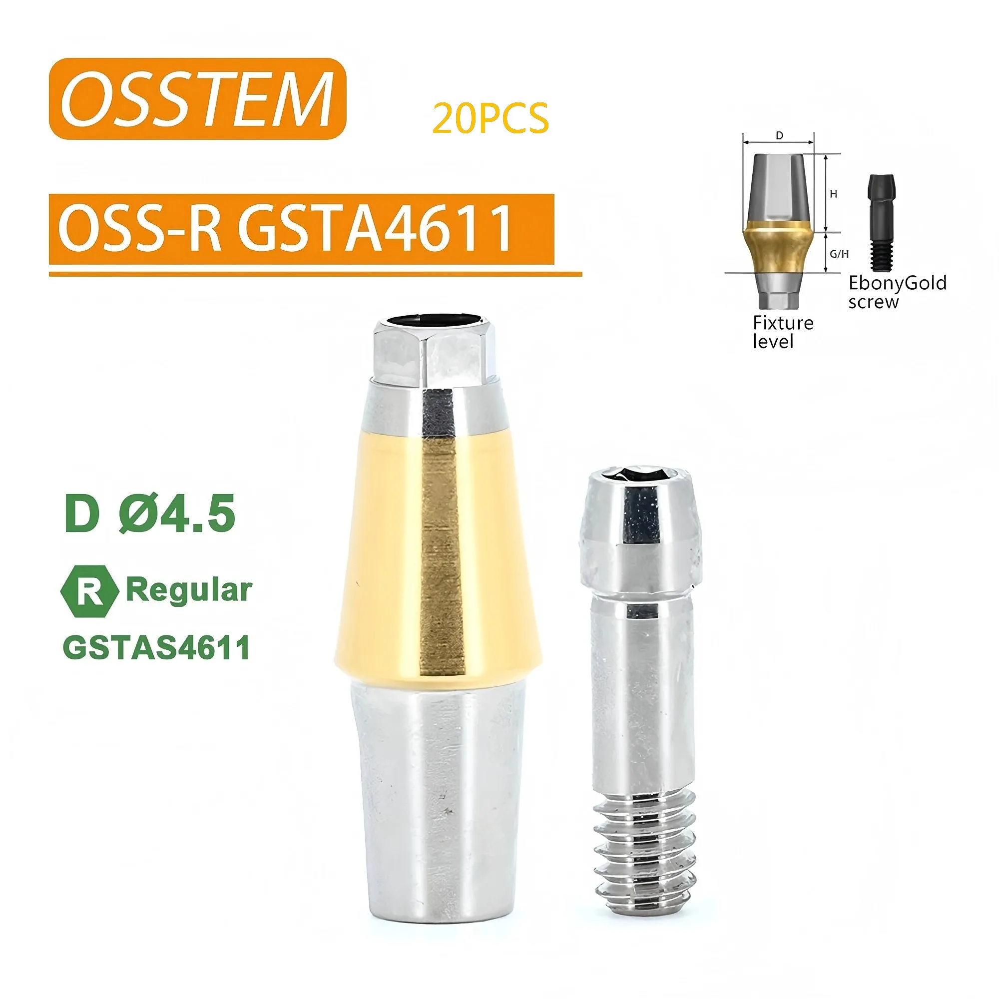 20Pcs Dental Implant Abutment Kit, Straight & Ball Abutment, Open Transfer Coping, Titanium Alloy Compatible with Osstem