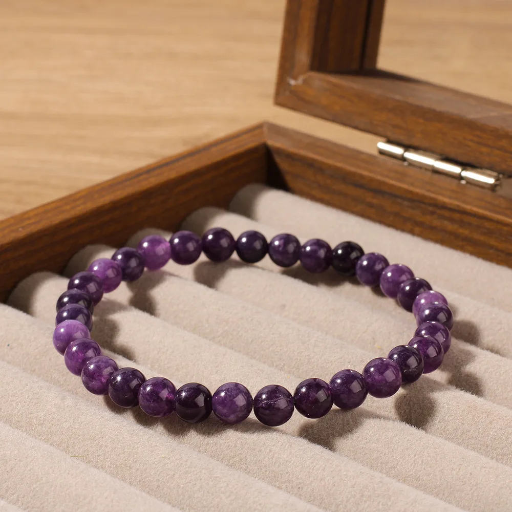 Natural Stone Real Amethyst Beads Bracelets 6/8/10mm Smooth Round Beaded Bracelet Men Women Stretch Jewelry Gifts