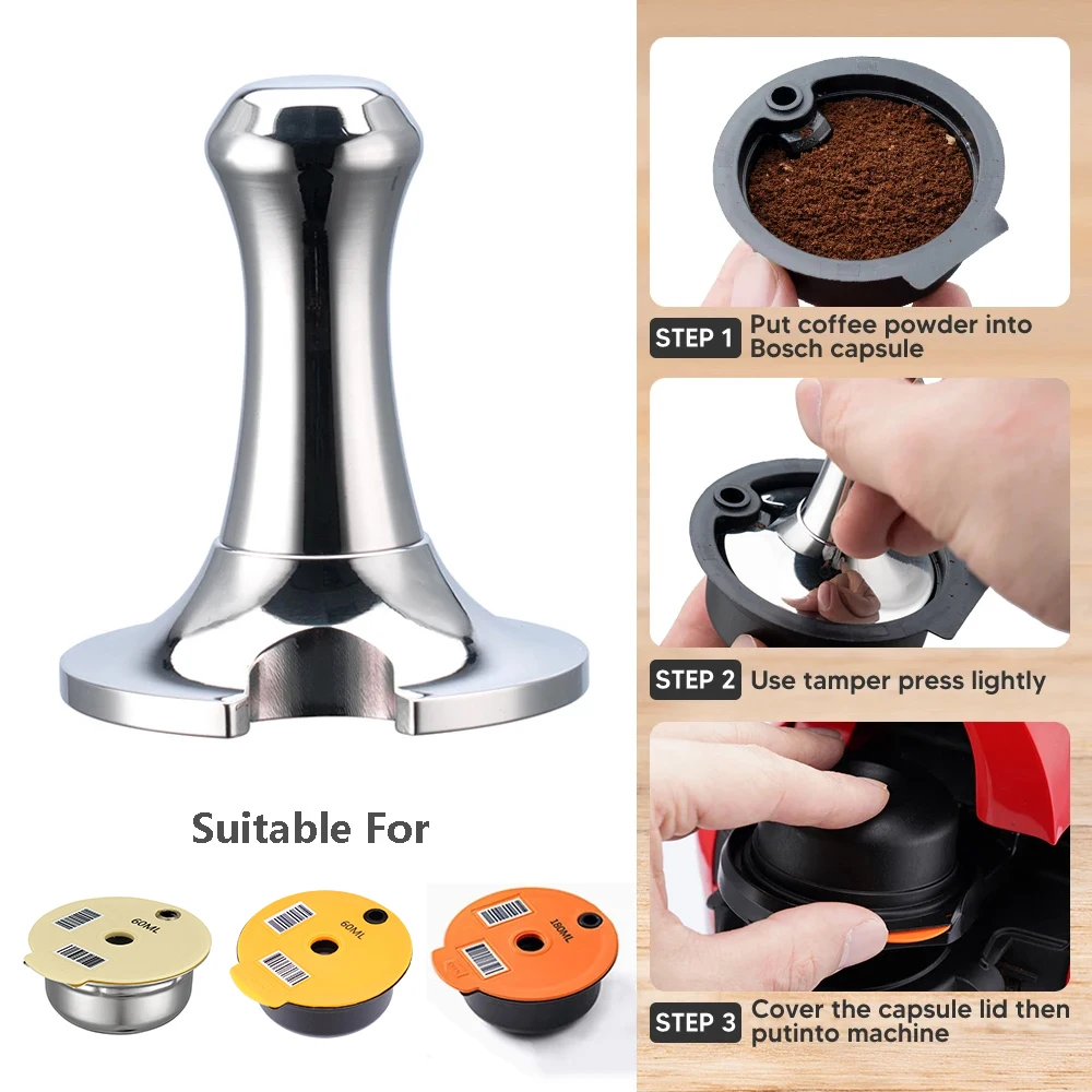 

For Bosch Reusable Capsules Coffee Tamper 304 Stainless Steel 51mm Espresso Coffee Powder Press Solid Hammer Coffee Accessories