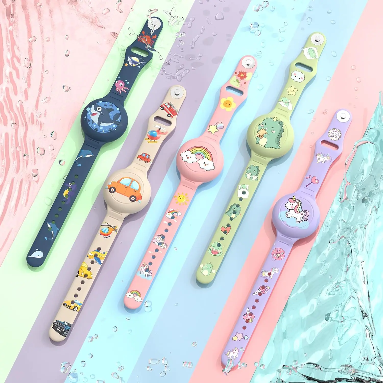 AirTag Bracelet for Kids, Waterproof Cute Cartoon Air tag Holder for Kids with Full Coverage Design Silicone Hidden Wristband