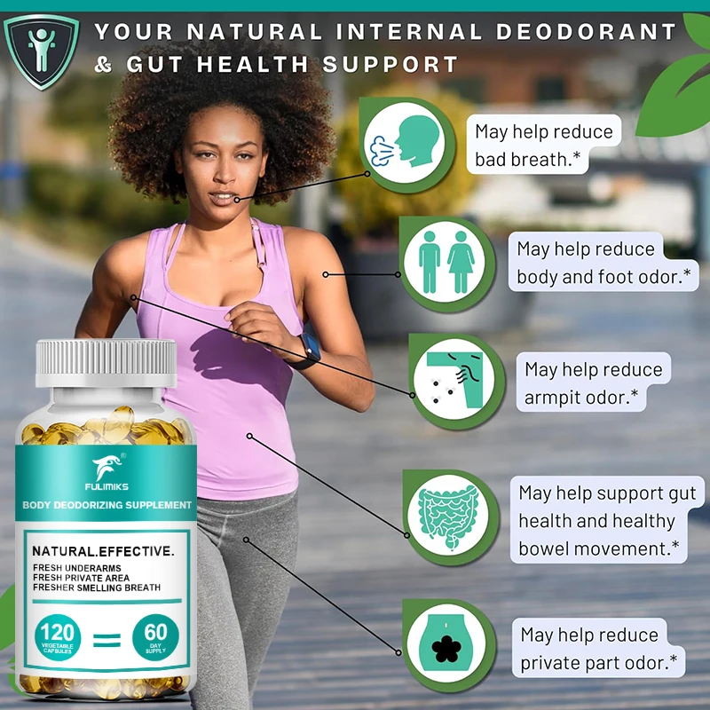 Buy 1 Get 1 Free! Internal Body Deodorant Capsules, Reduces Body Odor Caused by Diet, Sweat & Hormones, Gluten Free