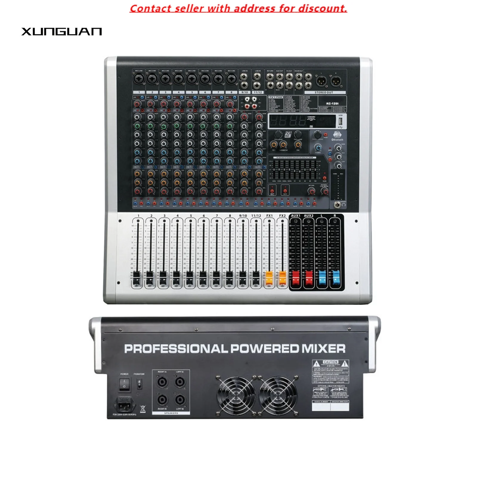 KC-80/KC-120/KC-160 Powered Mixer 600Wx2CH 8/12/16 Channels Digital Display MP3/24+99DSP/2*99-band EQ/2 AUX/2 Lotus Input