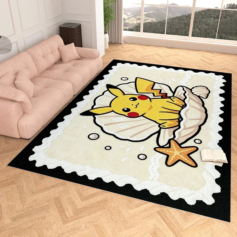 Bedroom Floor Mat, Faux Cashmere, Pikachu 3D Print, Soft Water Absorbent, Ocean Theme Household Rug