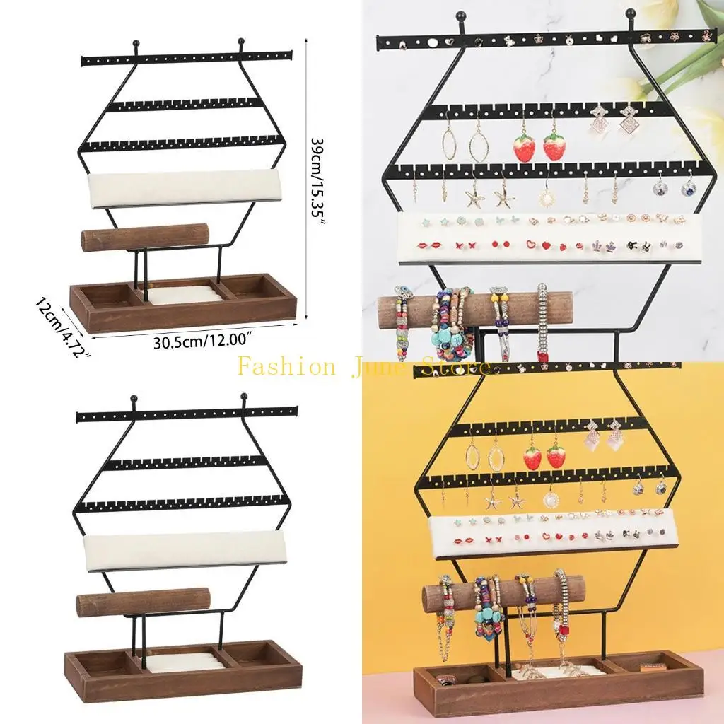 

N5KA Hexagonal Jewelry Rack with Tray Necklace Holder Jewelry Tree Bracelet Stand