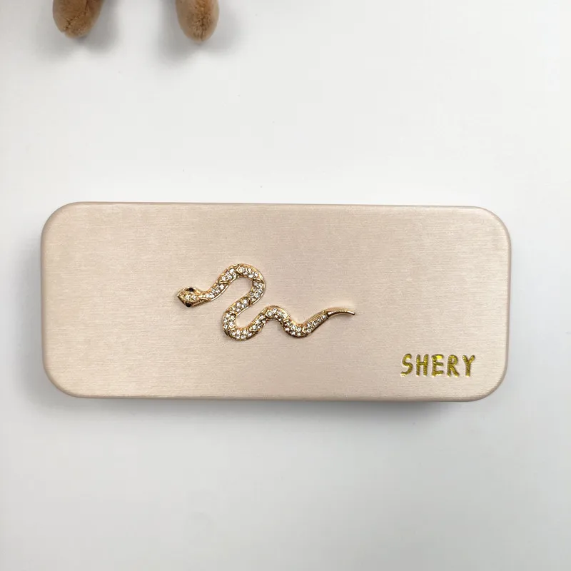 Set with diamonds Snake pattern Women Steel Leather Portable Hard Reading Glasses Box Eyeglass Case Spectacle Cases Girl Gift