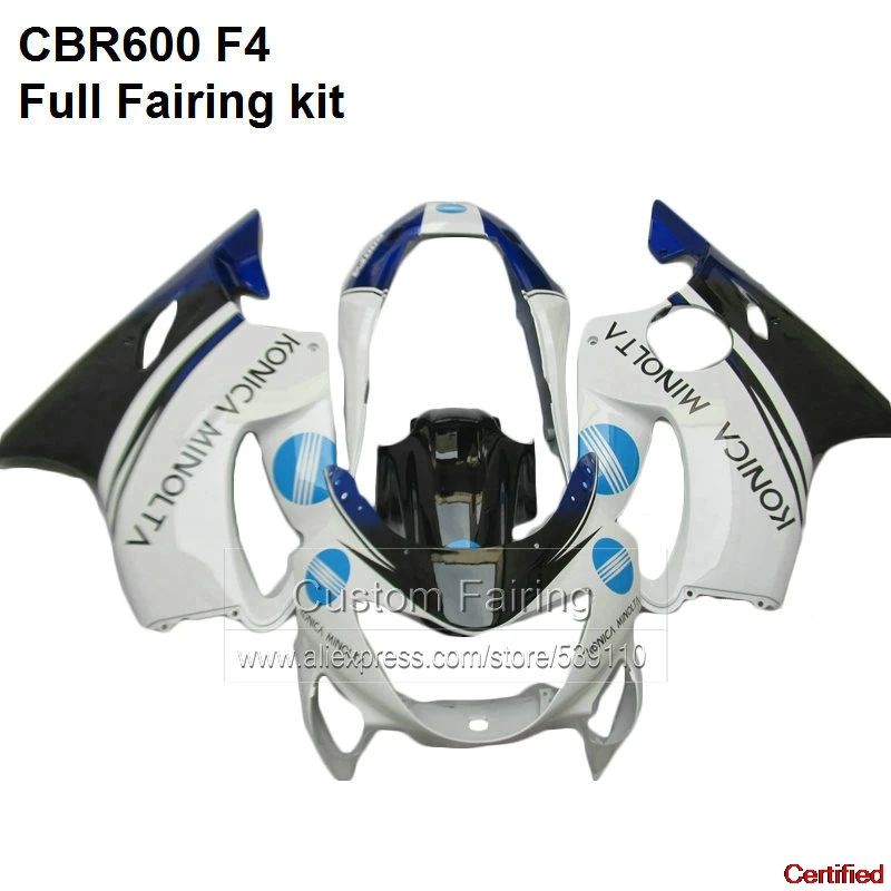 

White Fairings For HONDA CBR600 F4 99 00 1999 2000 Fairing Body Fairing Kit ( Blue Sticker ) 04