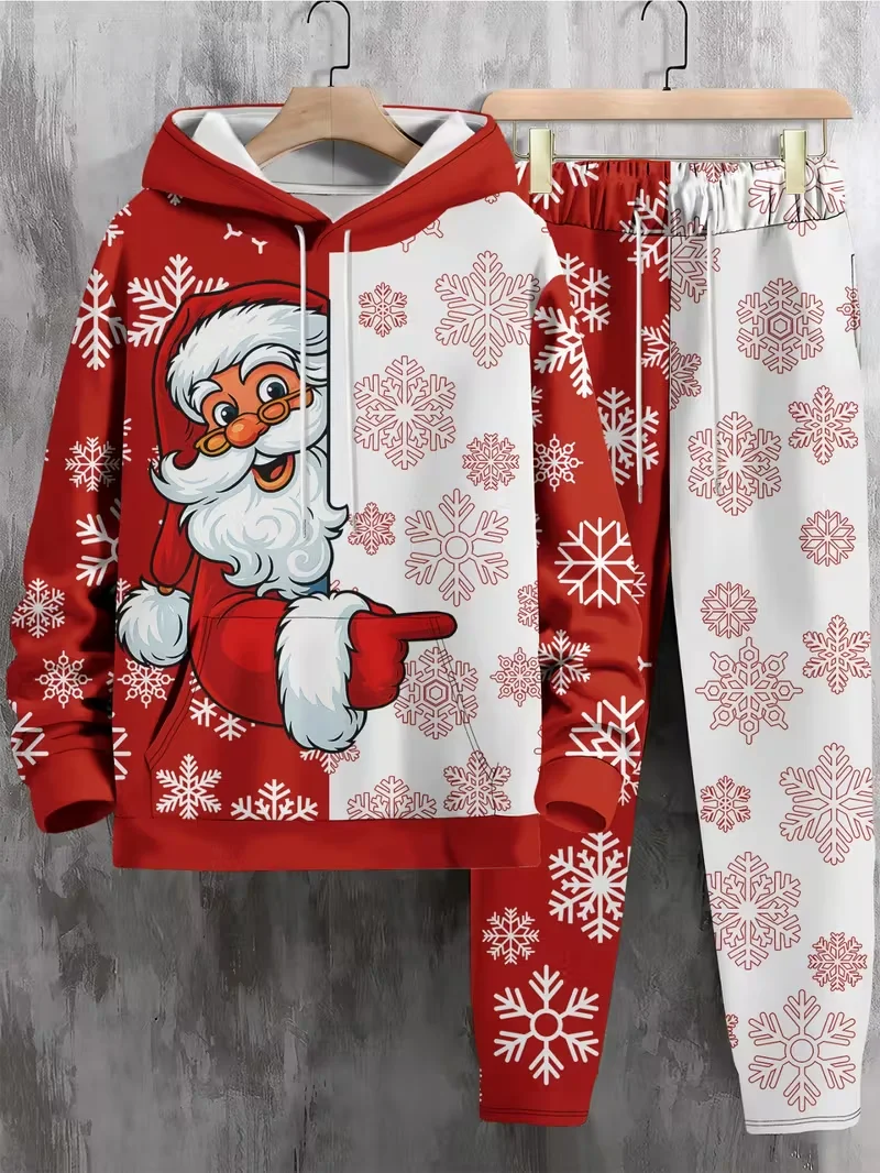 

Autumn and Winter Men's Hoodie Set Men's Christmas Printed Pattern Outdoor Set Hoodie Set Breathable Hoodie 2-piece Set