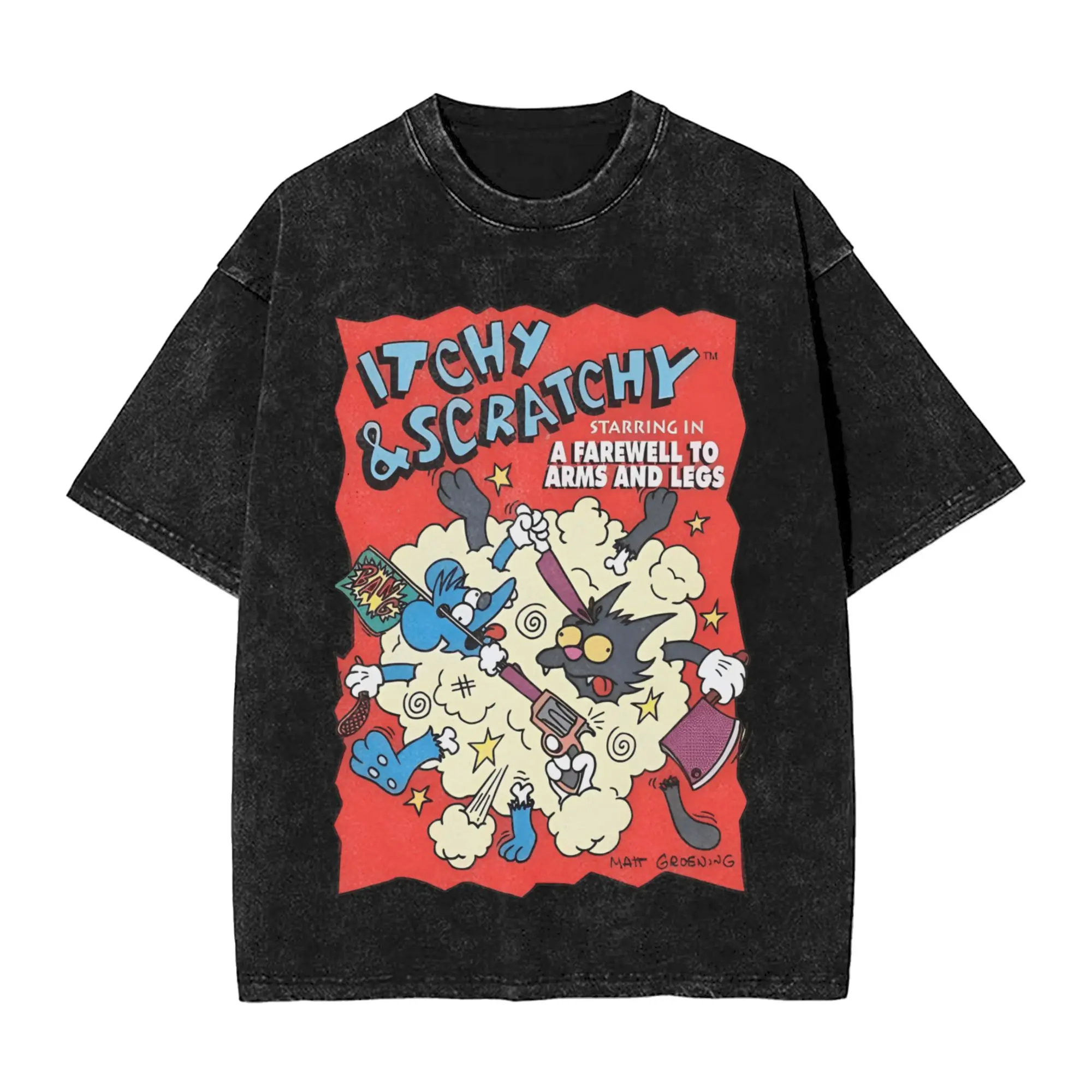 The Itchy & Scratchy Show تي شيرت بسيط تي شيرت قصير الأكمام Y2K مضحك بلايز الصيف القطن س الرقبة الملابس كبيرة الحجم #1