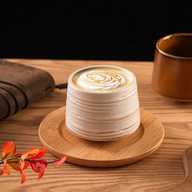 

Japanese Underglaze Colored Ceramic Coffee Cup Retro Handheld Ceramic Tea Cup with Tray Heat-resistant Home Restaurant Set