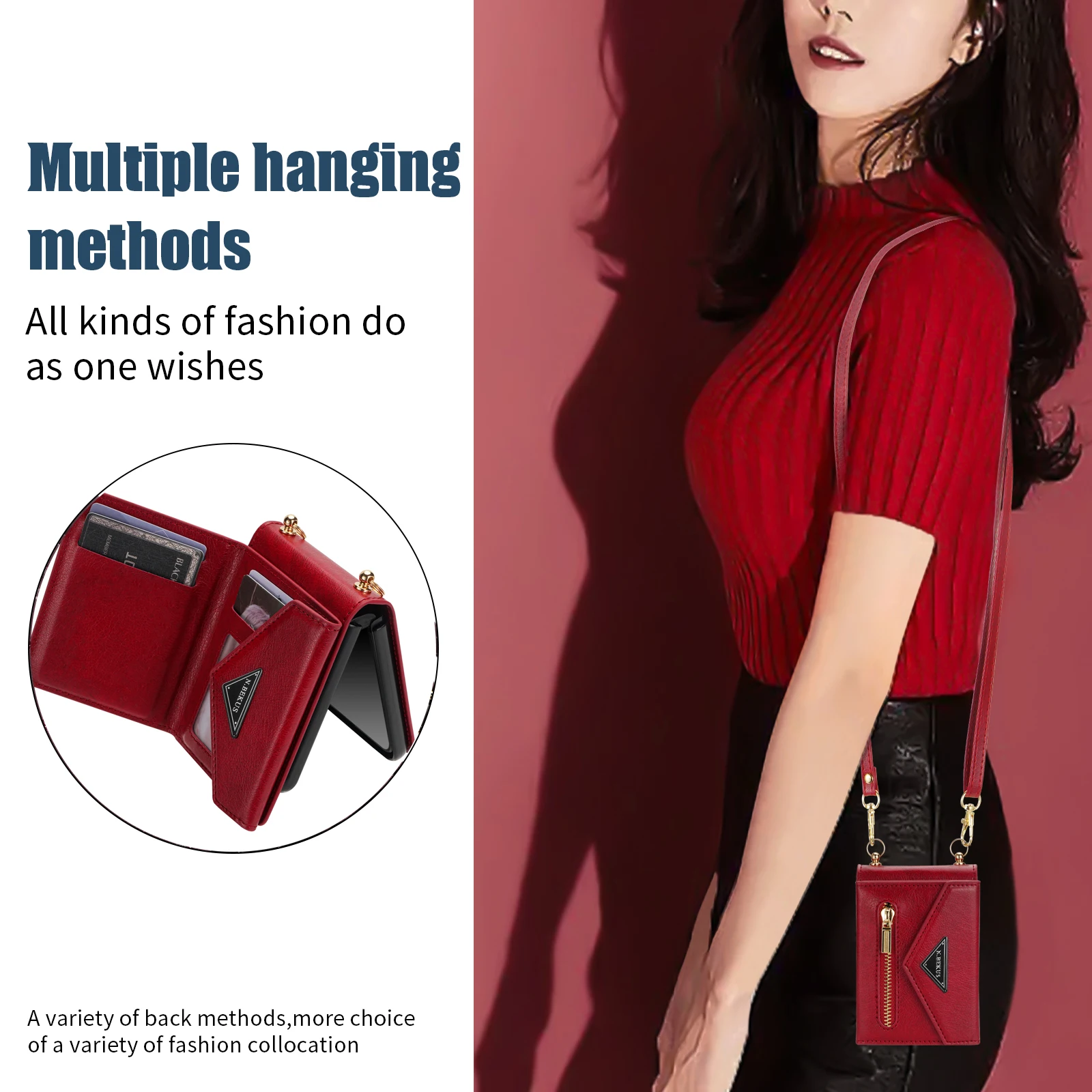 Crossbody محفظة جلدية قضية الهاتف لسامسونج غالاكسي Z Flip 7 6 5 4 3 5G Flip7 Flip6 محفظة بطاقات حامل الحبل حزام غطاء #5