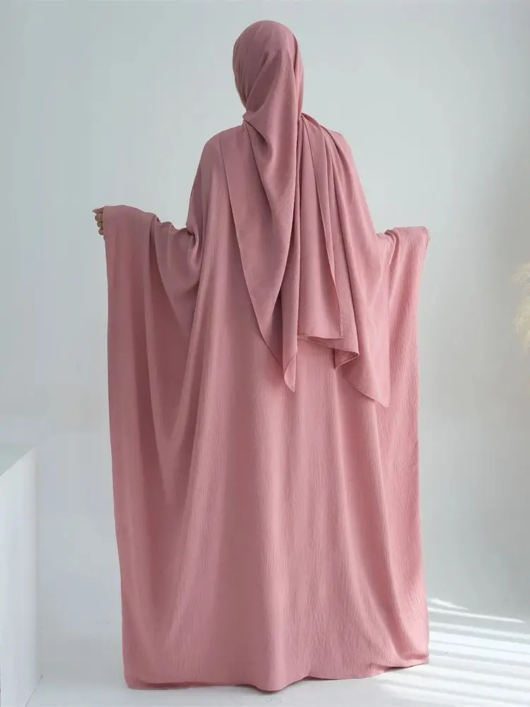 Ramadan Eid Cotton Linen Khimar Abaya Set Dubai Muslim Sets Hijab Dress Kaftan Abayas Caftan Marocain Femme Vestidos Para Mujer