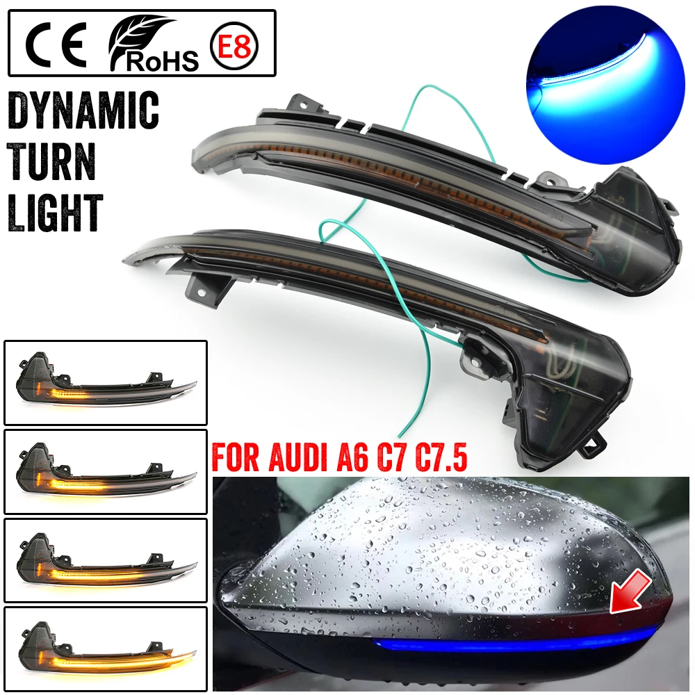 2pcs For Audi A6 C7 C7.5 RS6 S6 4G 2012-2018 LED Dynamic Side Rearview Mirror Sequential Turn Signal Light