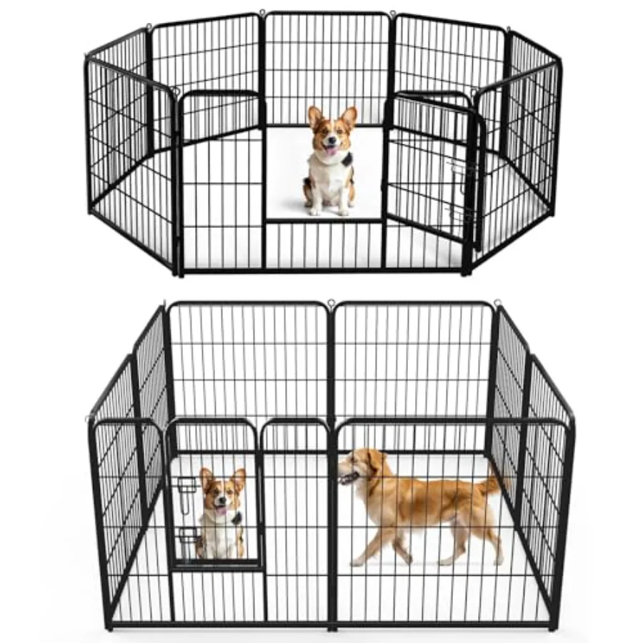 

Indoor/outdoor foldable metal dog playpen with 3-inch panels black finish portable design for RV camping trips and puppy exerci