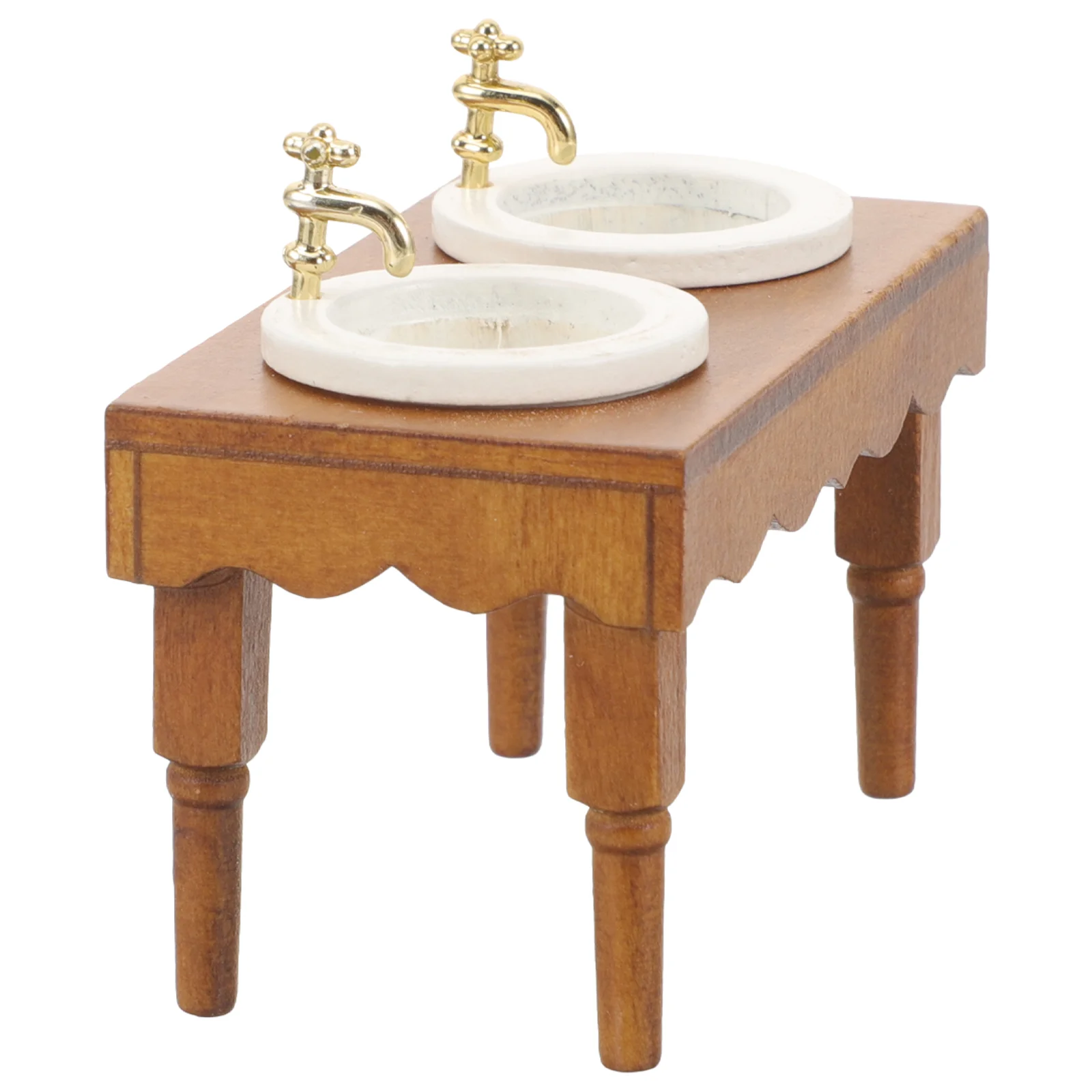 1:12 Dollhouse Miniature Furniture Bathroom Scene Double Basin Wash Sink Decor Cabinet Model Wooden