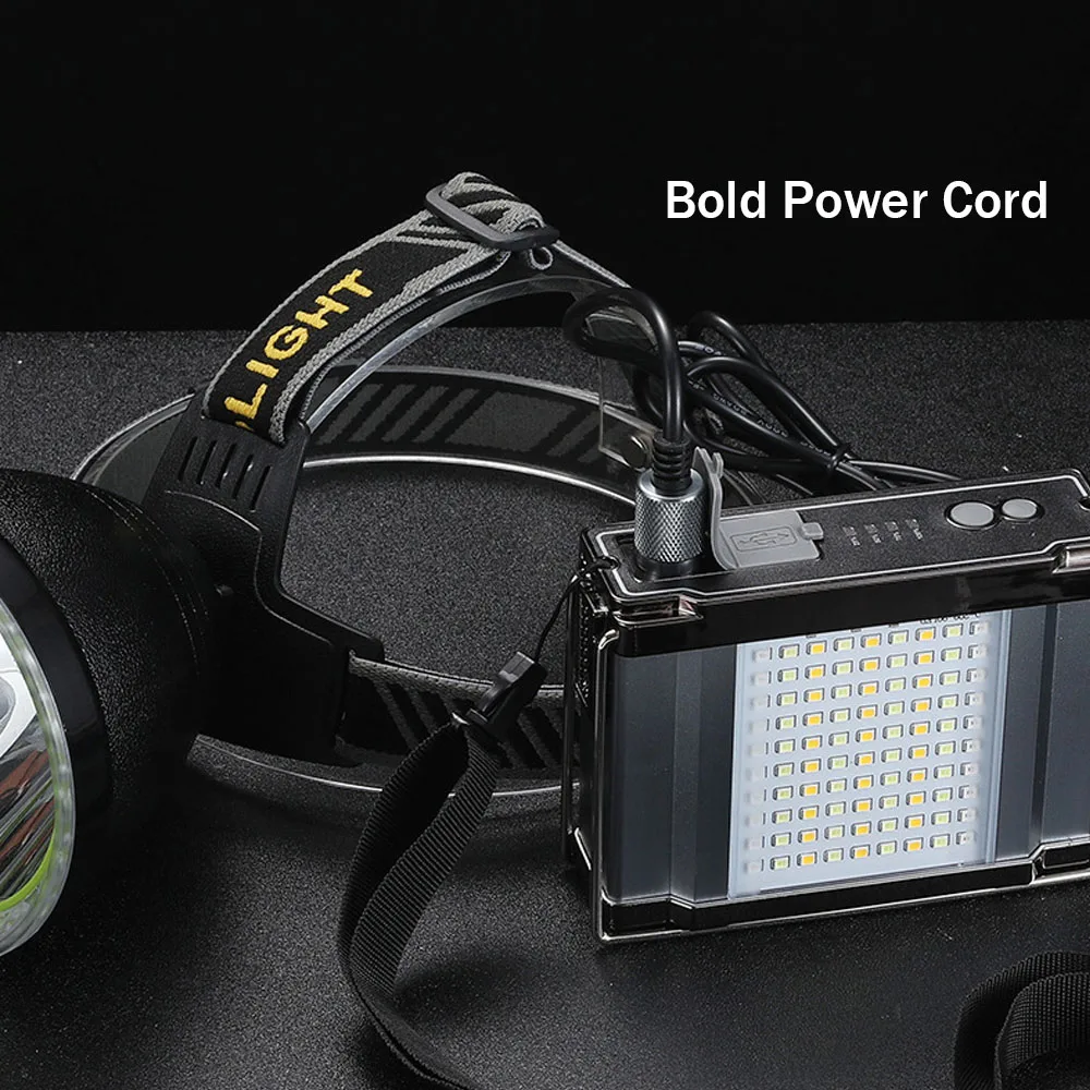 20000mAh XHP70LED Hunting Headlamp 40W Handheld Camping Emergency Flashlight 8Mode USB-C Searchlight Shrimp Crab Fishing Torch