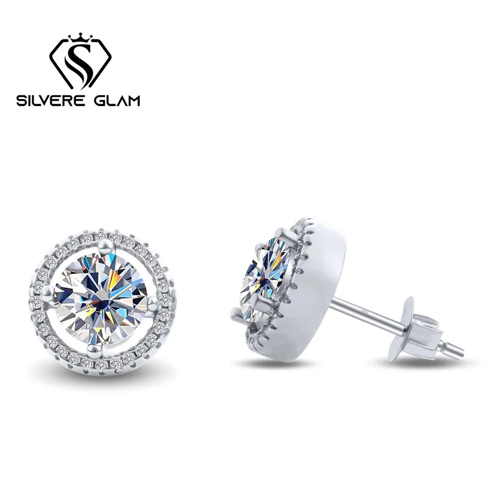 الكلاسيكية S925 حلَق من الفضّة الاسترليني دائرة متحدة المركز 1*2CT D اللون مويسانيتي غرامة مجوهرات النساء القوطي أقراط للحزب