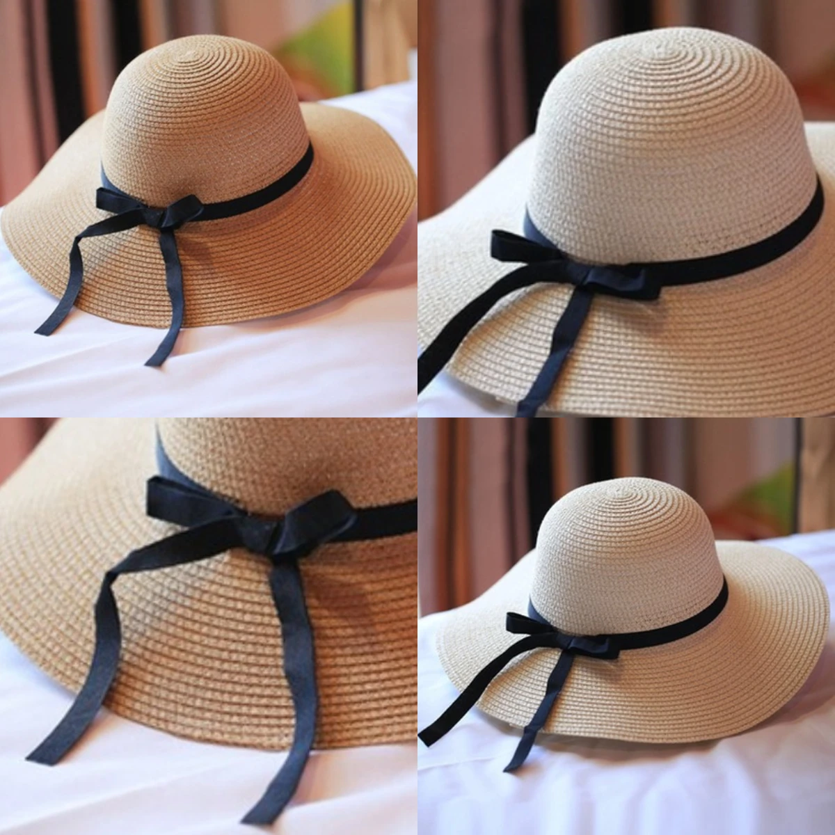 

Bow Tie Edge Casual Fisherman's Hat Fashionable Wide Eave High Roof Straw Hat Seaside Beach Tourism Vacation Outdoor Sun Hat