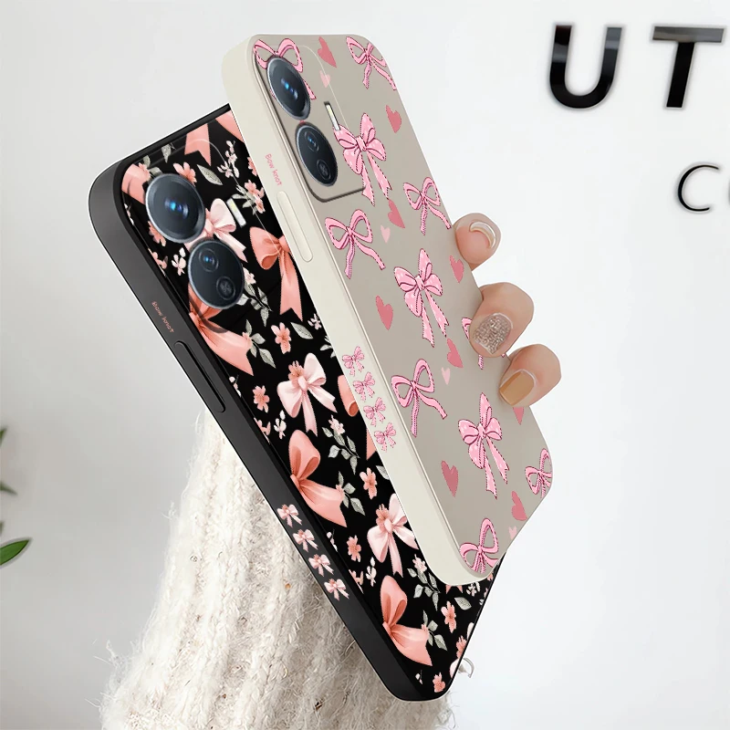 For Vivo V70 Elite FE V50 V60 Lite V30E V29E V27E V25E V23E Bow Flower Print Phone Case Shockproof Matte Silicone Soft TPU Cover view 4