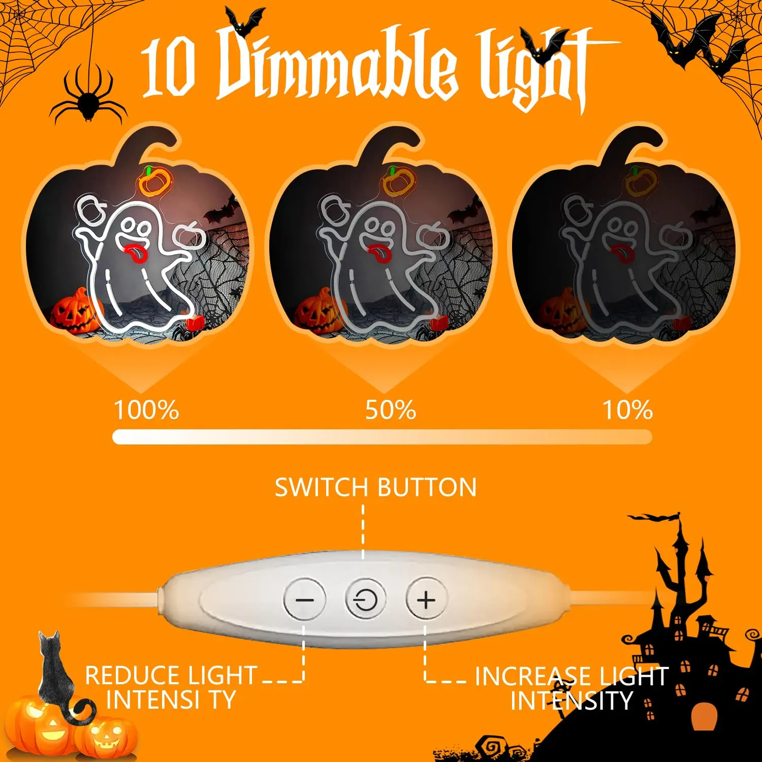 Halloween Neon Sign LED Ghost Light Up Wall Decor for Horror Party Bar Game Room Window Decorations