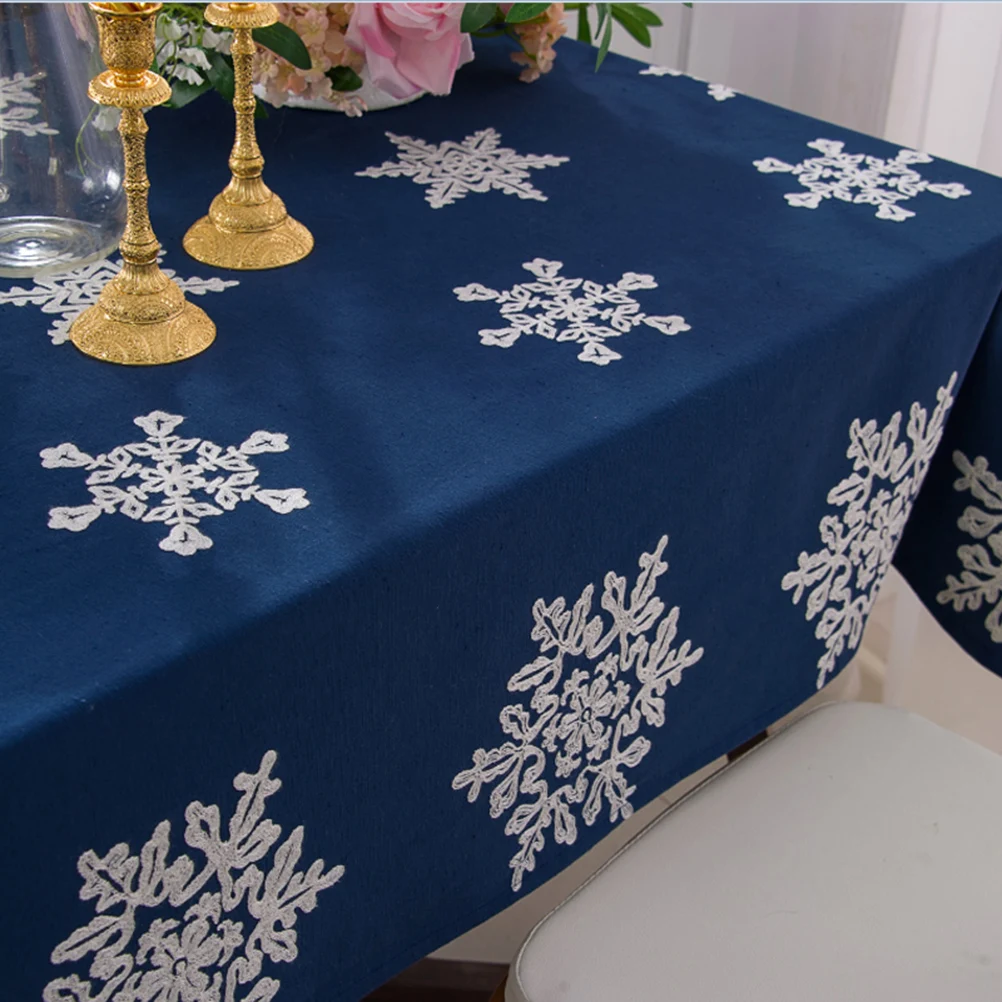 

Snowflake Christmas Table Cloth Decor Protective Desk Cover Holiday Gift Embroidery Houshold Tea Cloth
