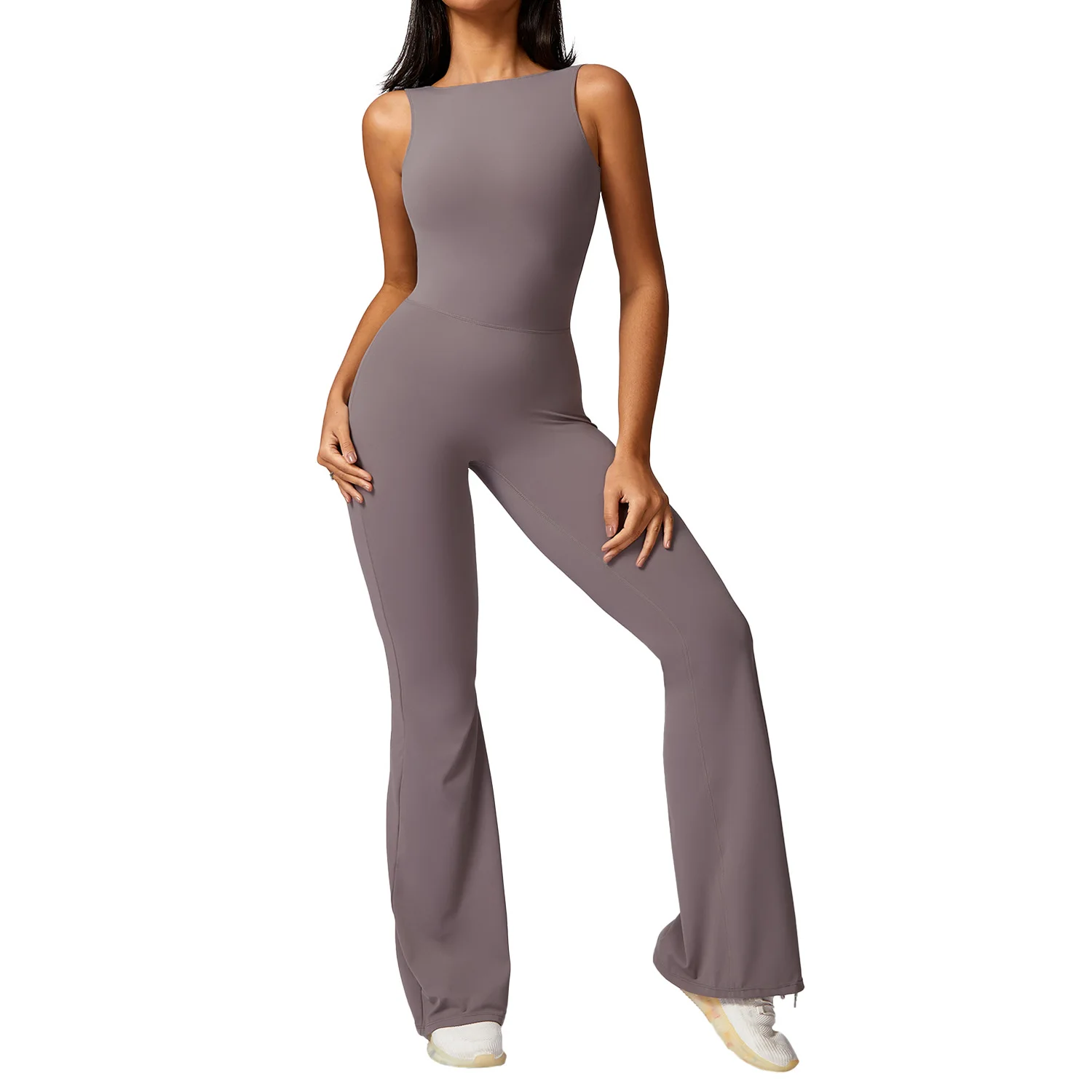 Scrunch Hip Gym Dance Jumpsuit Sports Yoga Bodysuit Women Flared Pants Fitness Set Backless One Piece Yoga Clothes Workout Suit