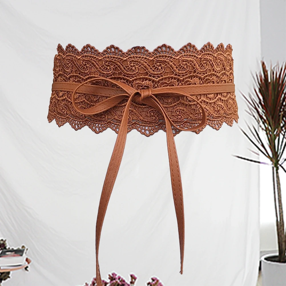 

Women'S Lace Waist Wide Adjustable Corset Belt Faux Pu Cinch Belt For Dresses Accessories (Camel)