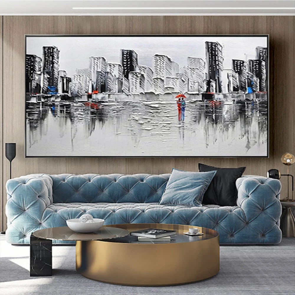 

100% Handmade City Buildings And Bustling Street View Images On Canvas Modern Oil Painting Decor Living Room Wall Art Picture