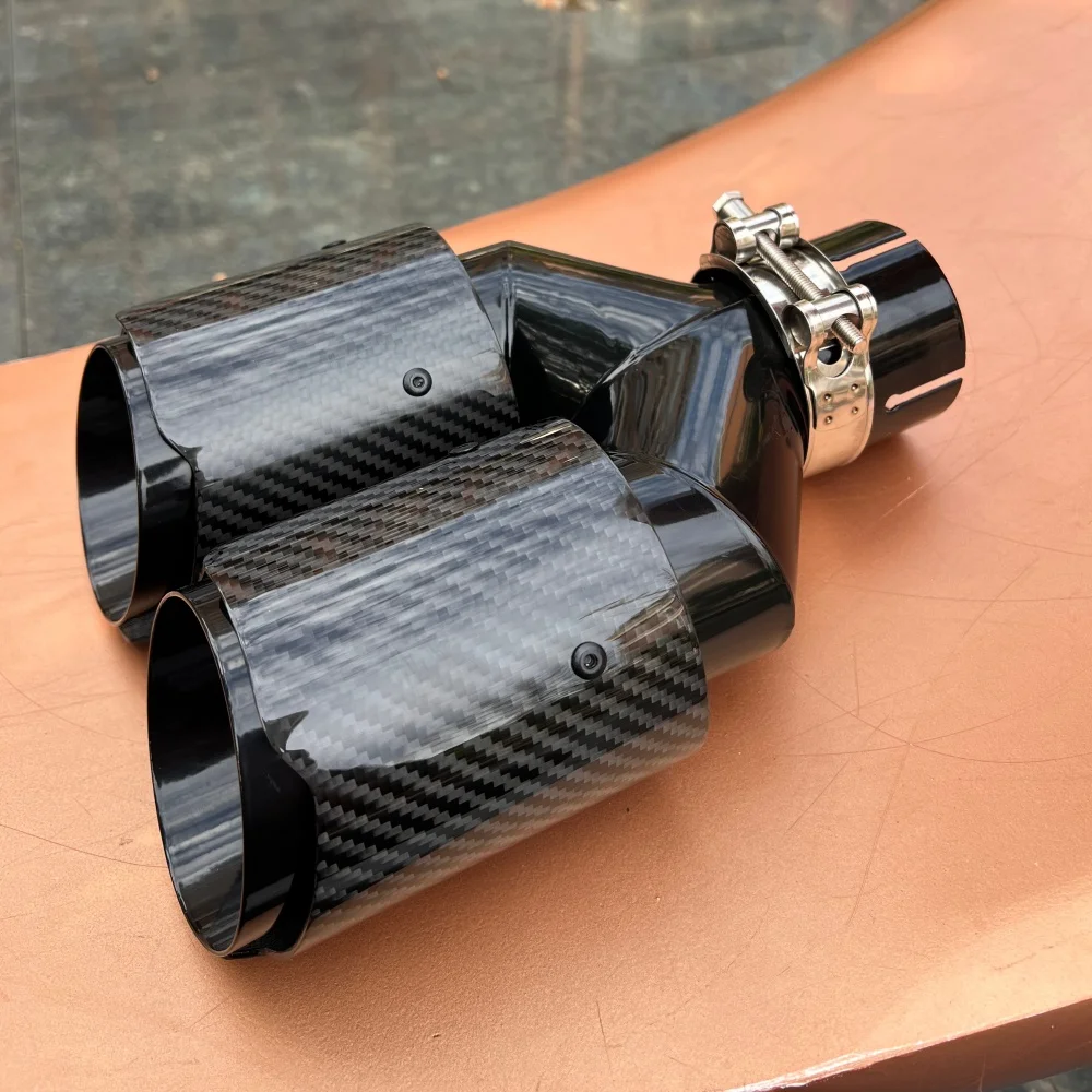 2.5 Inch Inlet Dual 3.5 Inch Outlet Carbon Fiber Exhaust Tips Fits 61-63mm Exhaust Pipe Carbon Fiber Bright Black