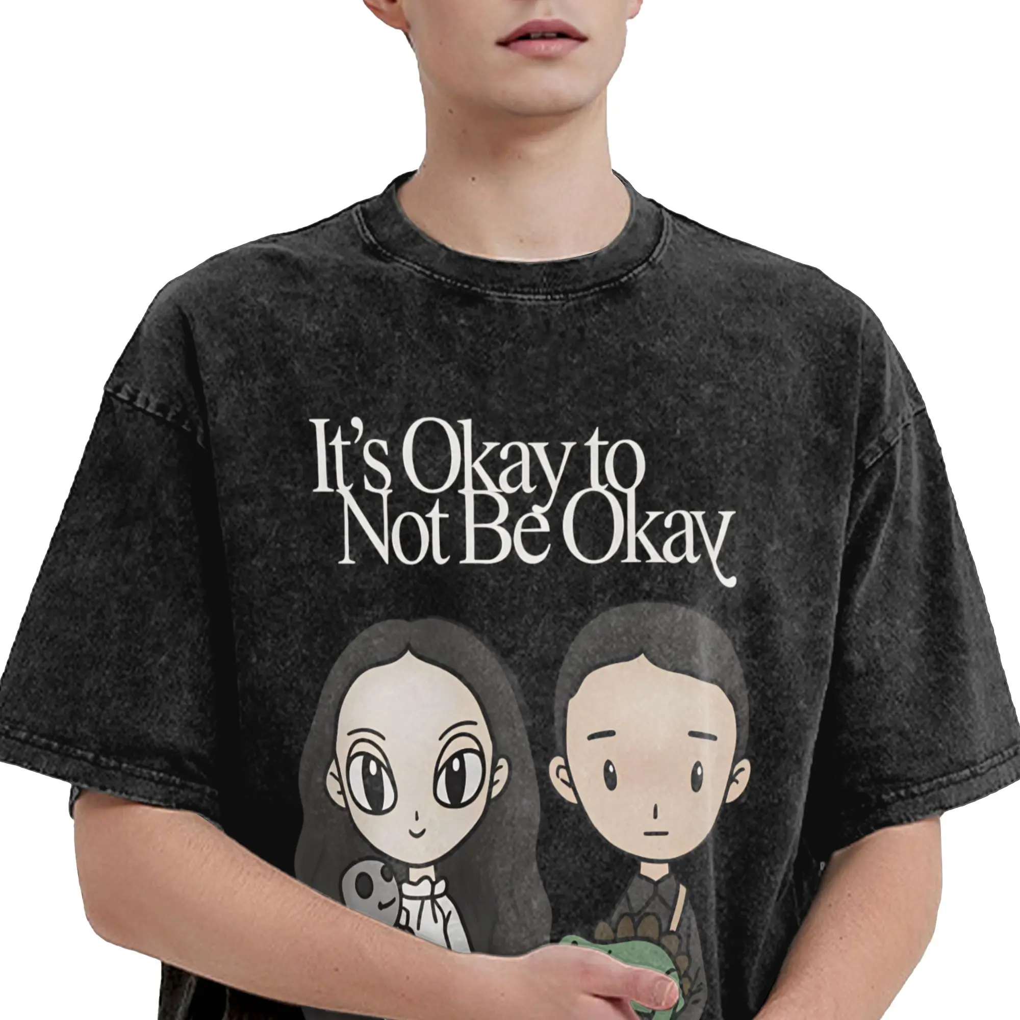 It’s Okay to Not be Okay Cartoon Men T Shirts Washed  Leisure Tees Short Sleeve O Neck T-Shirt Cotton Printed Clothes