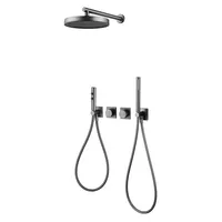 Brass Concealed Wall Mounted Gun Gray Luxury Bathroom Shower and Bidet Kit Bath Tap with Hand Shower Embedded Shower Faucet Set