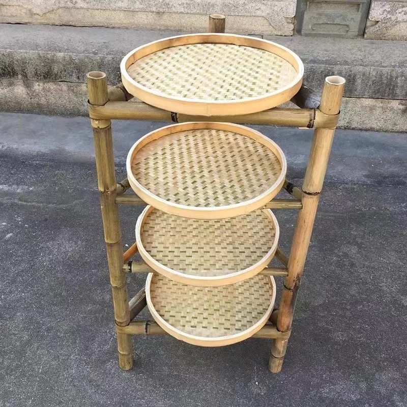 Handmade Weaving Bamboo Sieve Raft Round Dustpan Storage Trays Basket DIY Home Decor Fruit Bread Baskets Kitchen Storage