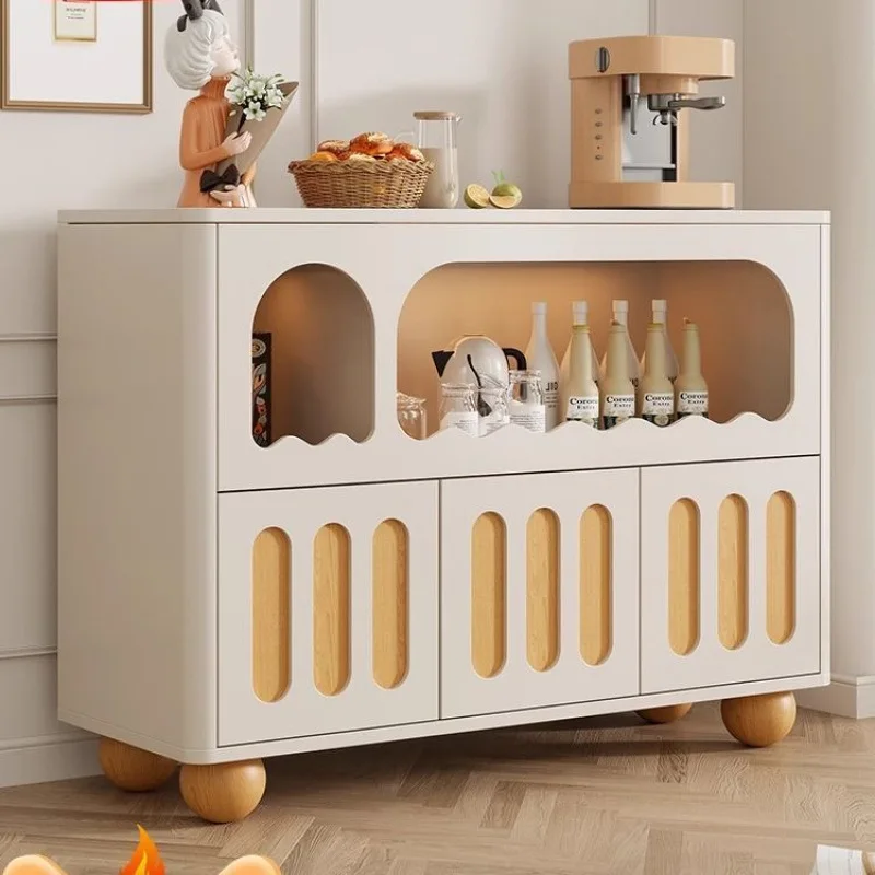 Modern simple log cream style sideboard, wine cabinet, living room, home against the wall, light luxury entryway, storage shelf