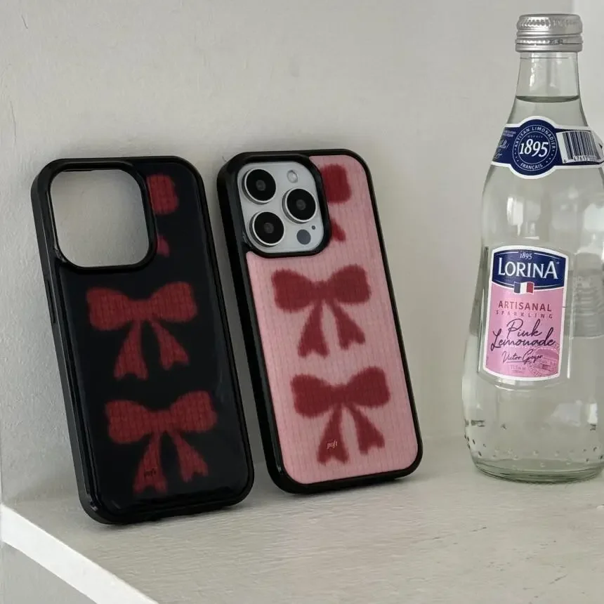 เคสโทรศัพท์ลายโบว์สีแดงน่ารักแบบเต็มจอสำหรับฤดูหนาว ผิวมันวาว สำหรับ iPhone 17 AIR 16 15 14 13 12 11 Pro MAX Plus Y2K ป้องกันการกระแทก
