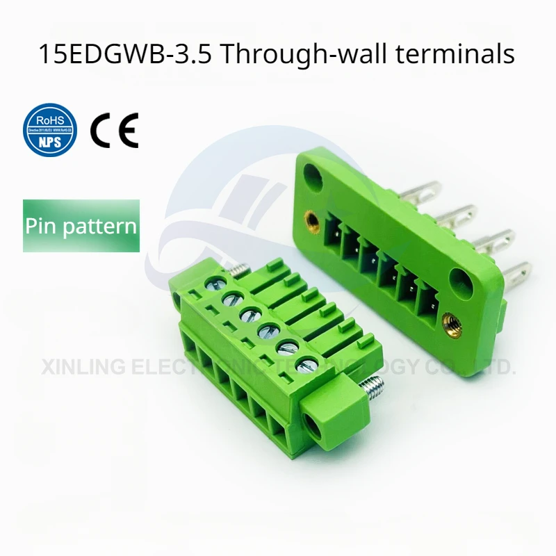 The wall butt screws secure the panel 15EDGWB/KM-3.5mm green terminal with flanged insert and pull terminal block