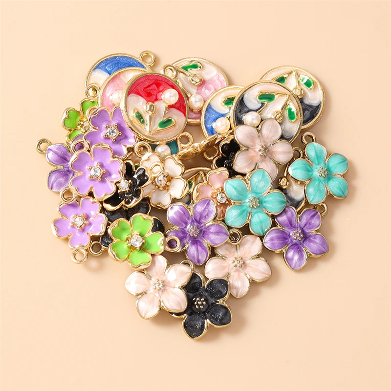 20 Stück niedliche, bunte Emaille-Blumenanhänger zum Basteln von Ohrringen, Anhängern, Halsketten, Armbändern, DIY-Bastelarbeiten und Schmuckzubehör ﻿ – Detail 3