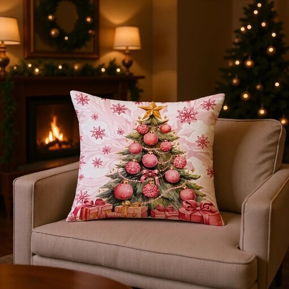 Soft Christmas Pillow Cover Santa Claus Snowman Xmas Tree Pillowslip Bowknot 45cm 17.72in Throw Cushion Case Winter Decor