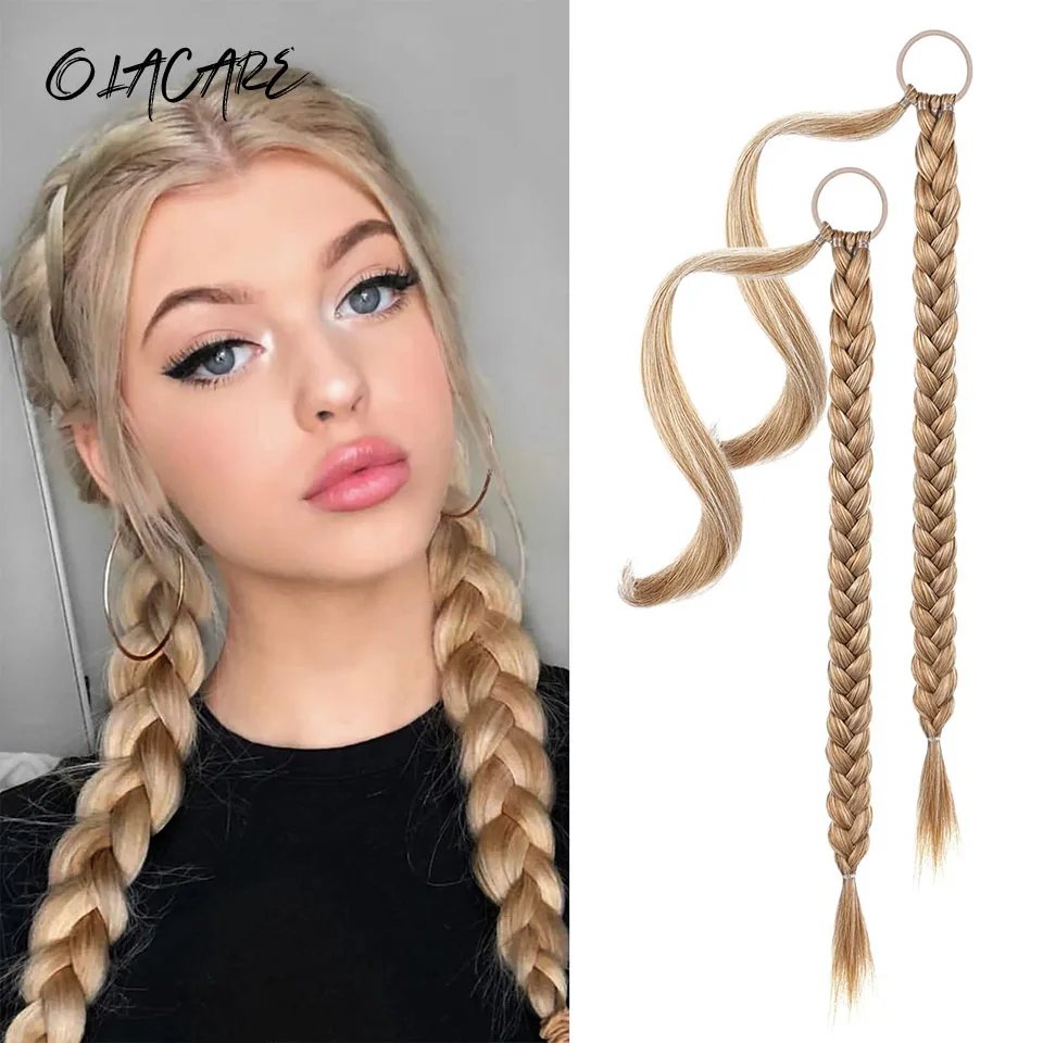 

OLACARE DIY Ponytail Extensions Synthetic Boxing Braids Ponytail Hair Rope For Women High Temperature Fiber Black Brown Ponytail