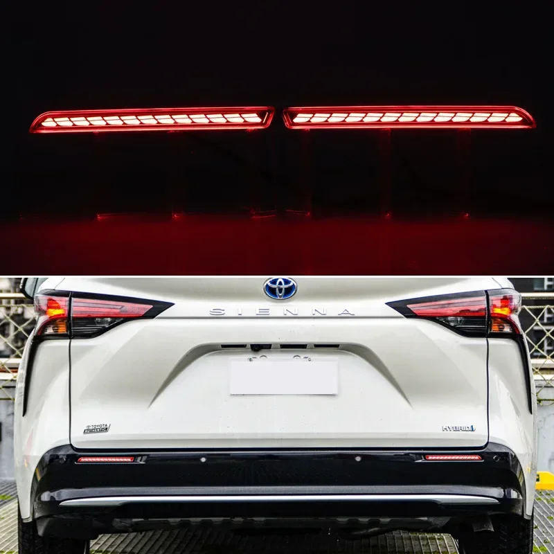 Car LED Rear Reflector For Toyota Sienna Granvia 2021 - 2025 3-in-1 Functions Sequence Signal Indicator Tail Light Bumper