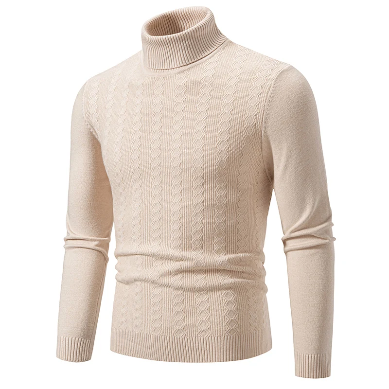 New Men's High Neck Pullover Solid Color Sweater Autumn Knitted Warm Casual Turtleneck Sweatwear Woolen Mens Winter Outdoor Tops