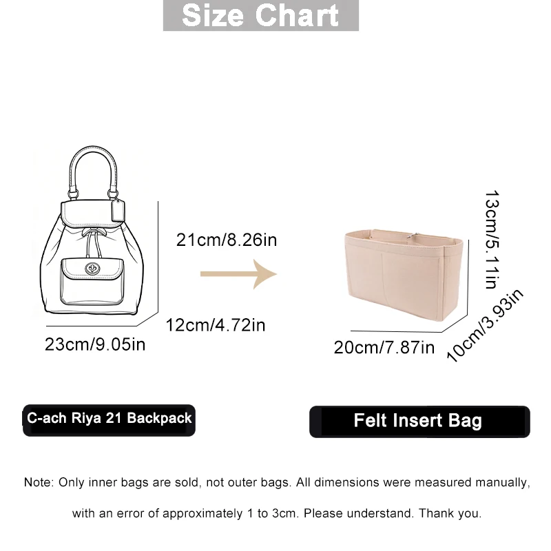 EverToner Felt Liner Bag for C-ach Riya 21 Backpack Makeup Organizer Structured Support Protects Keeps Cosmetics Tidy