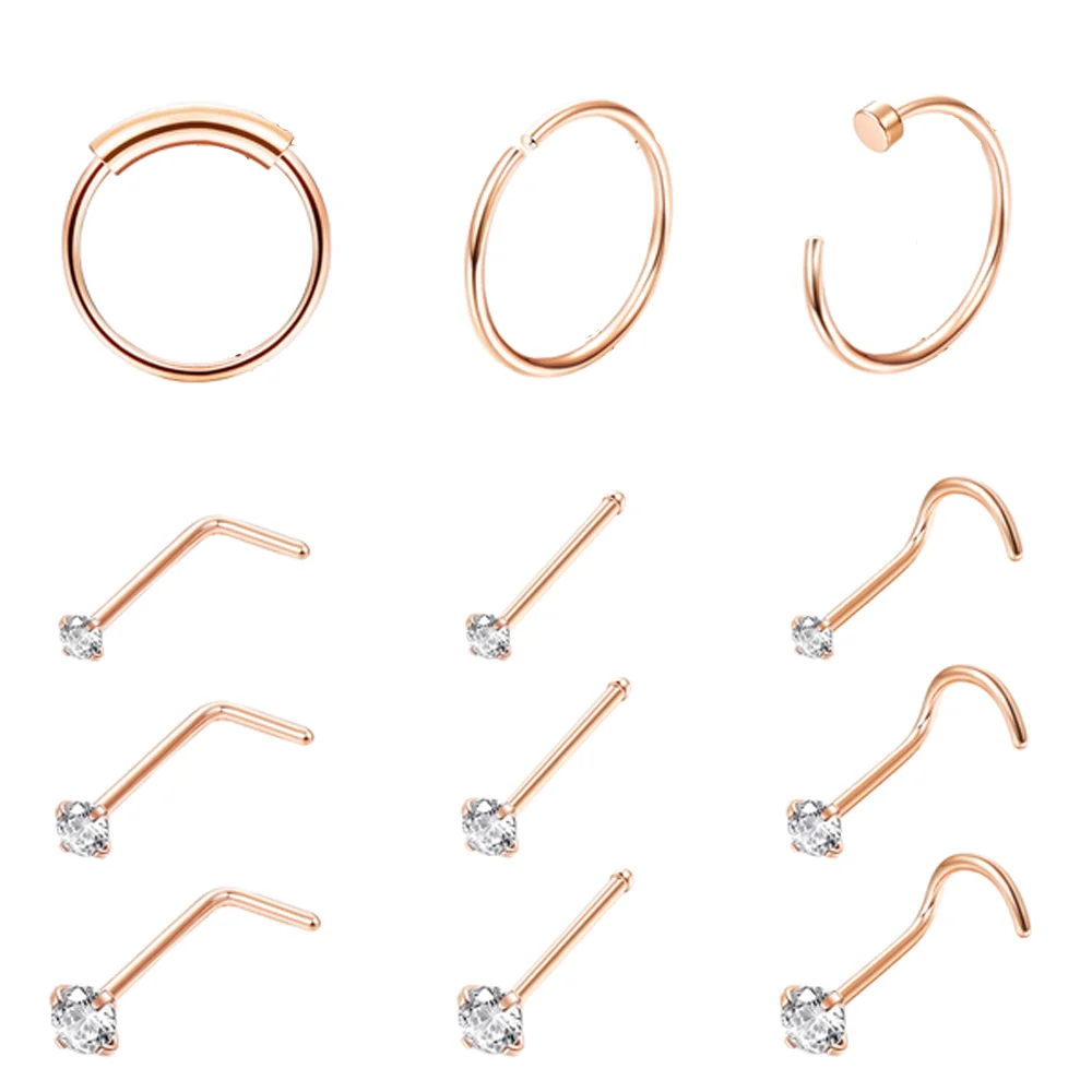 Florideco 1pc Surgical Steel Nose Rings Hoop Studs Cartilage Earrings Body Piercing Industrial Piercing Jewelry for Women Man