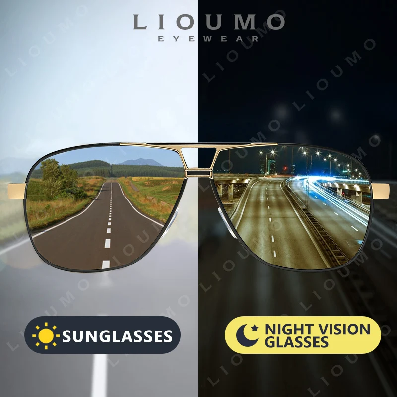 LIOUMO Aviation HD Driving Photochromic Sunglasses Men Polarized Anti-UV Discoloration Sun glasses Women oculos de sol masculino